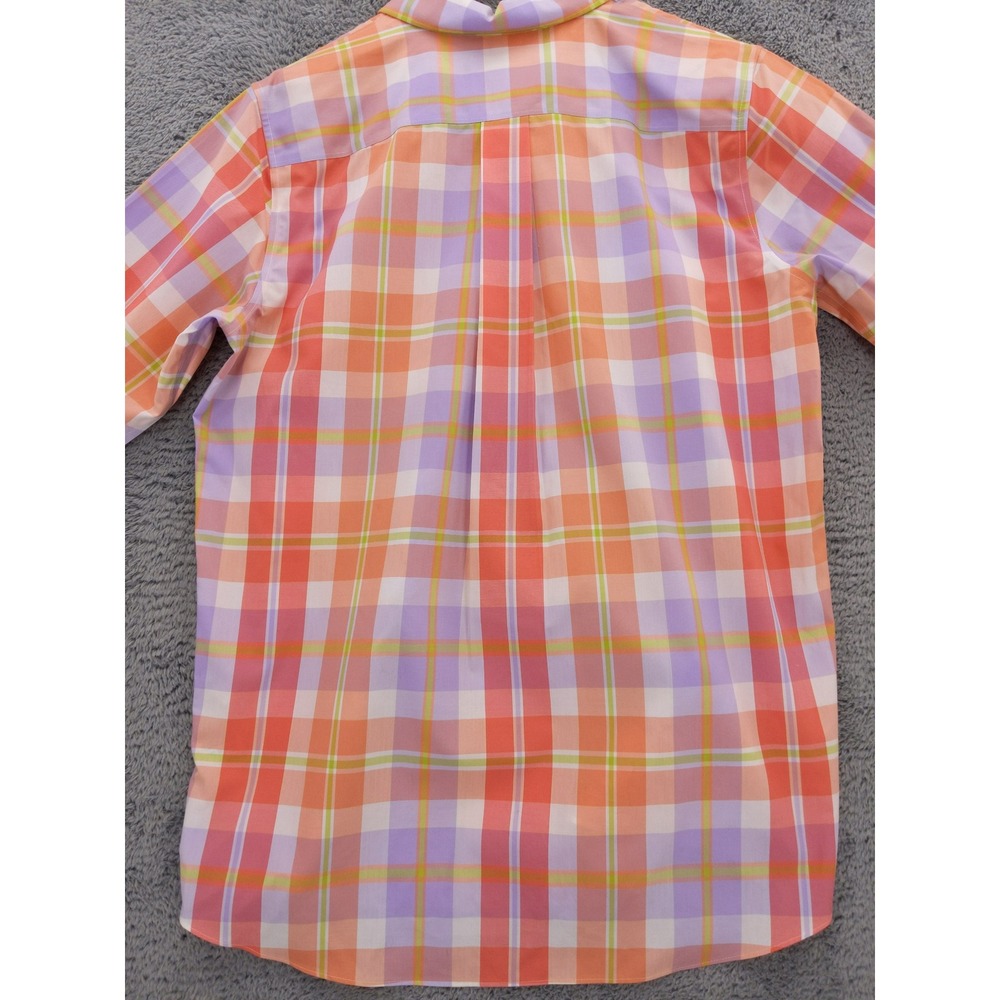 Lands End Women 10P Plaid No Iron Supima‎ Cotton Button Up Shirt Orange Lavender - Picture 5 of 8
